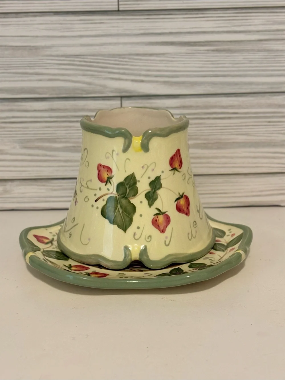 Vintage PartyLite Strawberry Fields Ceramic Jar Candle Shade & Underplate P7316